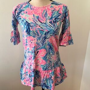 Girls' Pink & Blue Floral Ruffle Hem Dress